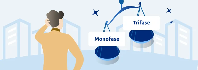 Confronto visivo tra contatore monofase e trifase, con cavi di alimentazione differenziati