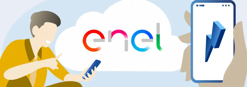 Smartphone con l'app Enel Energia aperta sulla schermata di gestione contratto luce e gas