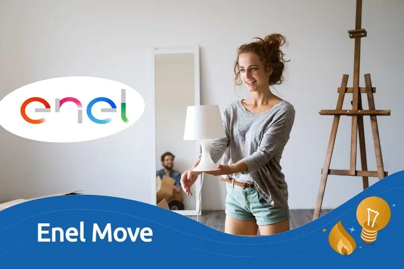 Famiglia con bolletta luce e gas Enel, simbolo dell'offerta Move a prezzo bloccato