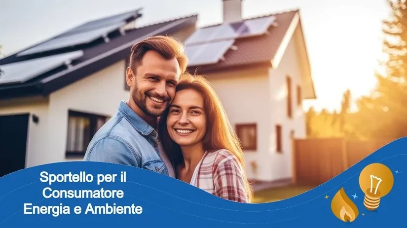Operatore al telefono con cuffia ARERA, davanti a schermi con dossier cliente: simbolo dello sportello pubblico
