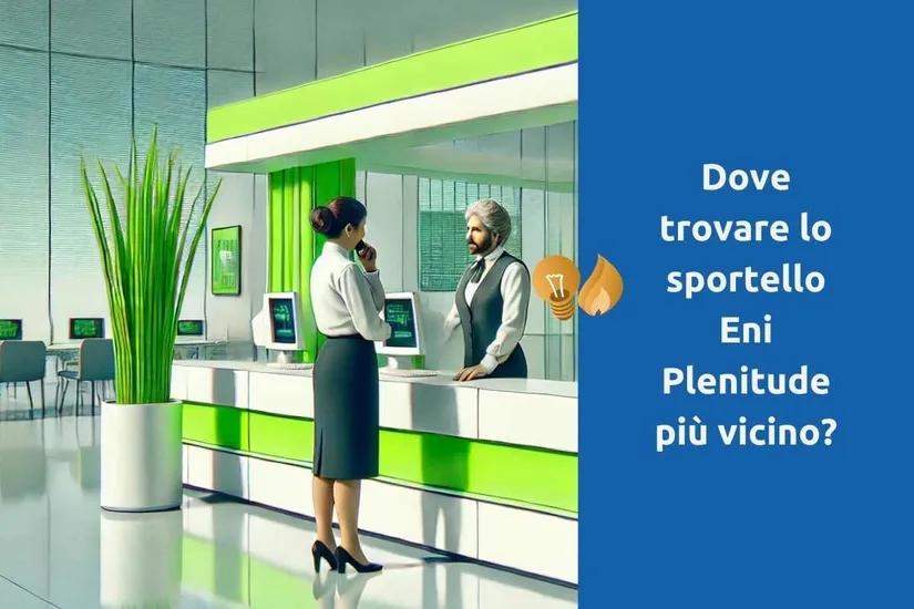 Insegna di un Plenitude Store, sportello Eni gas e luce