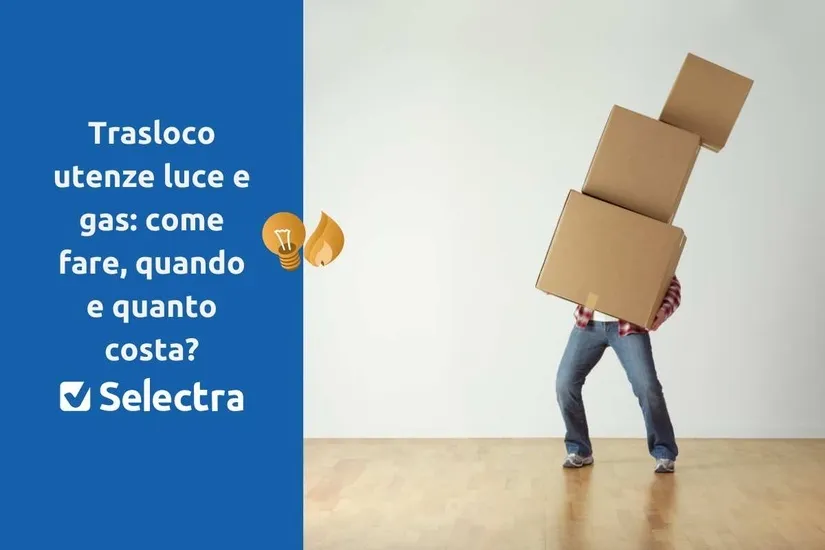 Coppia con scatoloni in una nuova casa, illustrazione del trasloco delle utenze luce e gas