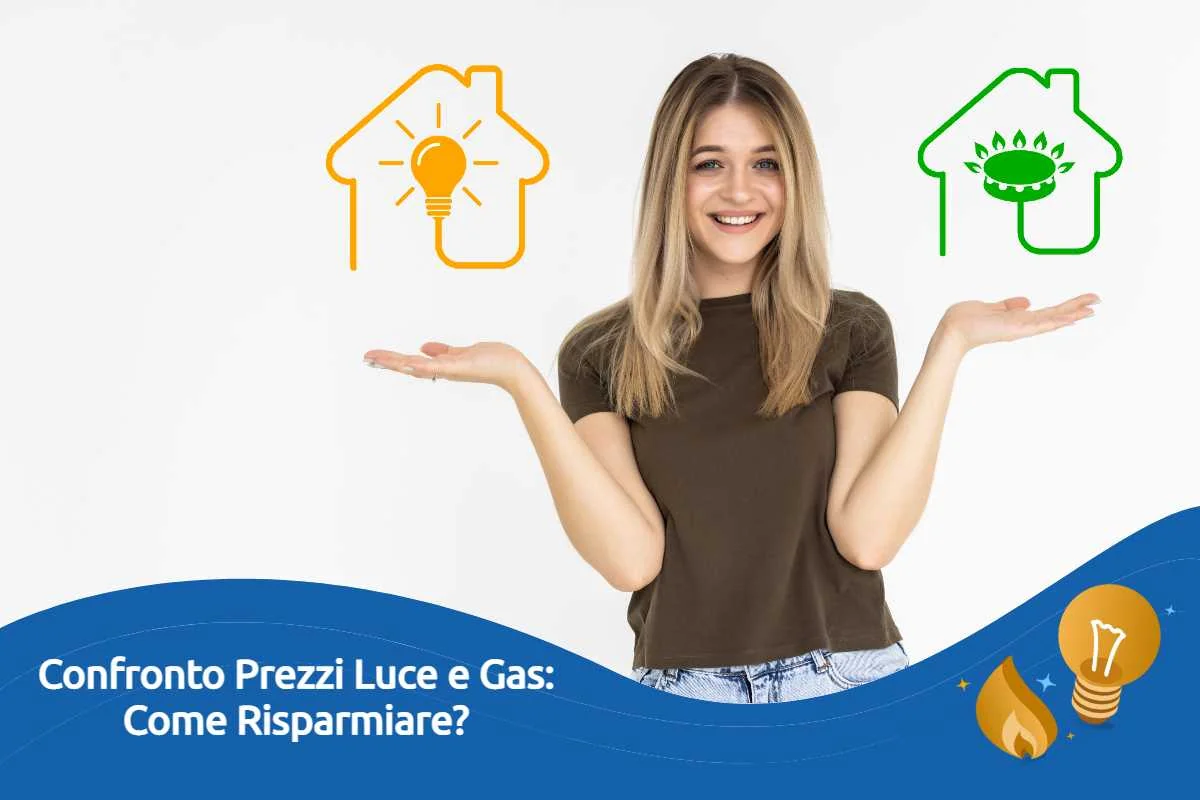 Bolletta luce e gas con calcolatrice e grafico dei prezzi, simbolo del confronto delle tariffe del mercato libero