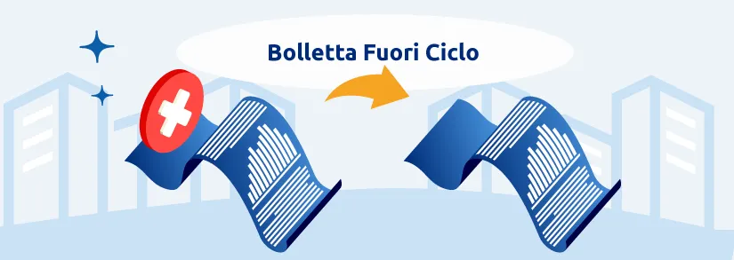 Bolletta gialla con timbro 'fuori ciclo' su un tavolo: simbolo della fattura emessa fuori dalla cadenza ordinaria