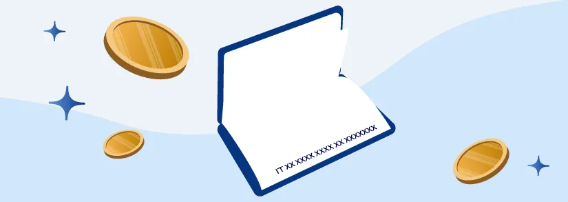 Modulo di pagamento bollettino freccia compilato con bolletta allegata: simbolo del bonifico bancario standardizzato
